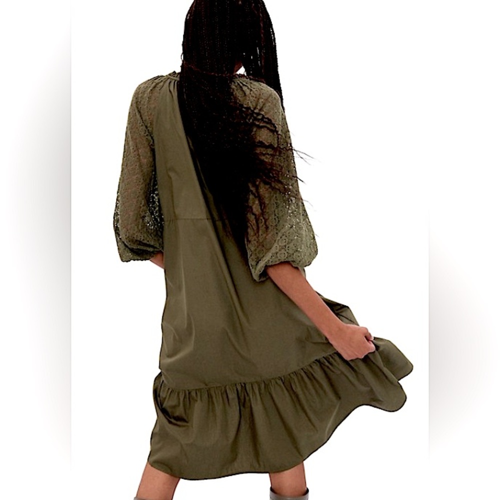 Gap Olive Green Lace Sleeve Cotton Maxi Dress - Size Medium - Picture 2 of 6